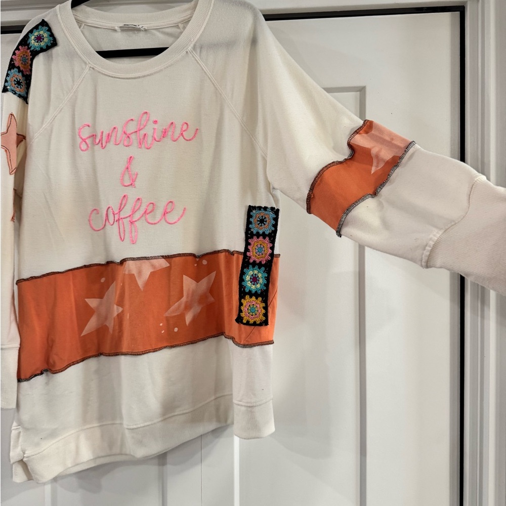 FOR SALE - LyssaLu Upcycled Sunshine and Coffee Shirt - Picture 3 of 3